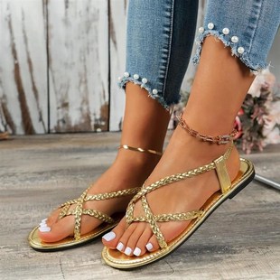Fashion Thin Shallow Mouth Toe Strap New Braided Round