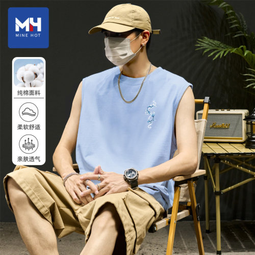 唐狮集团MH好运背心男夏季宽松休闲运动坎肩青少年纯棉无袖t恤潮
