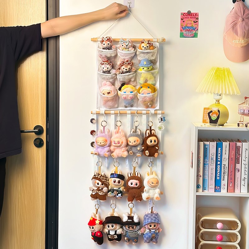 拉布布娃娃收纳神器网兜挂墙玩偶公仔置物架门后labuWbu挂件展示