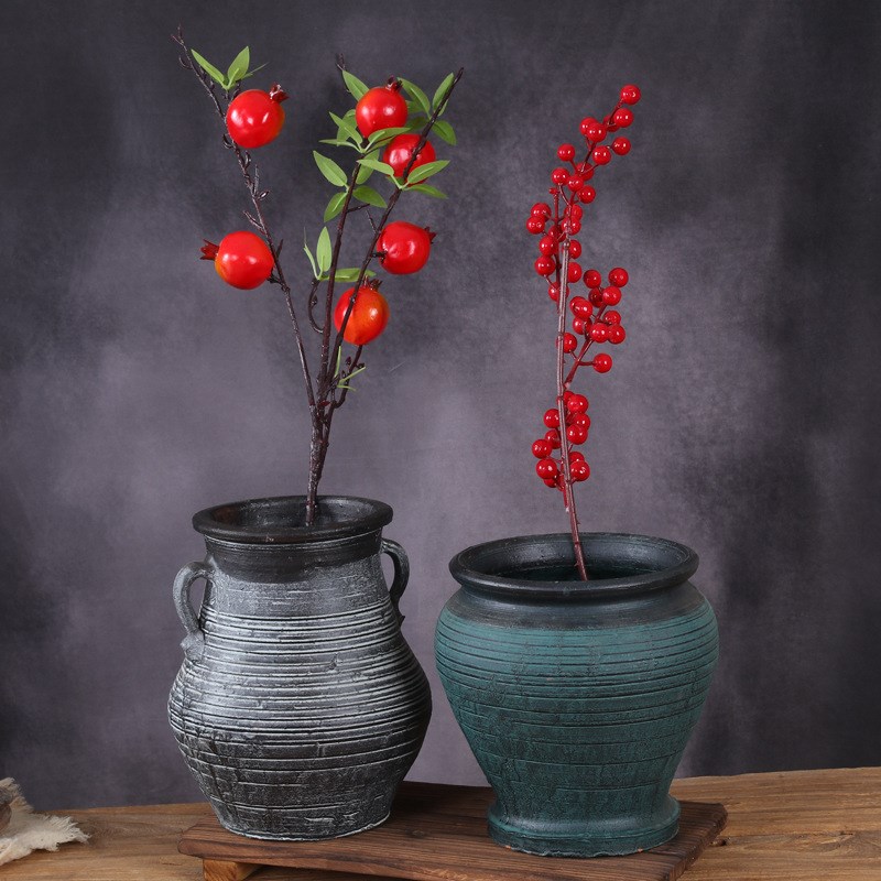 复古粗陶花瓶干花鲜花水培中式多肉花盆土L陶罐瓦罐家居复古粗陶