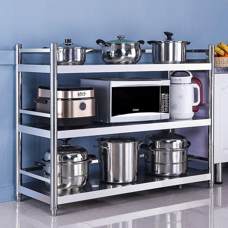 厨房不锈钢置物架落地三层收纳架J四层储物架微波炉架子