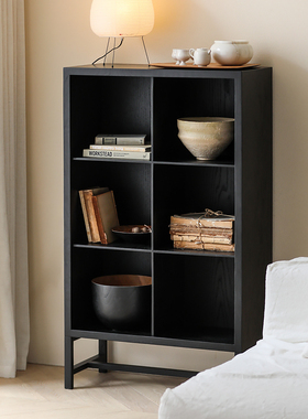 北欧表情/科灵g中古风/KL01橡木实木组合多格单元书架展示架/黑色