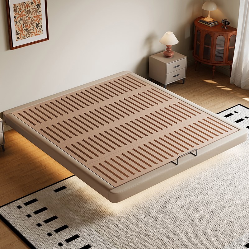 无床头悬浮床实木意式极简皮床轻奢主卧J现代简约小户型无靠背床