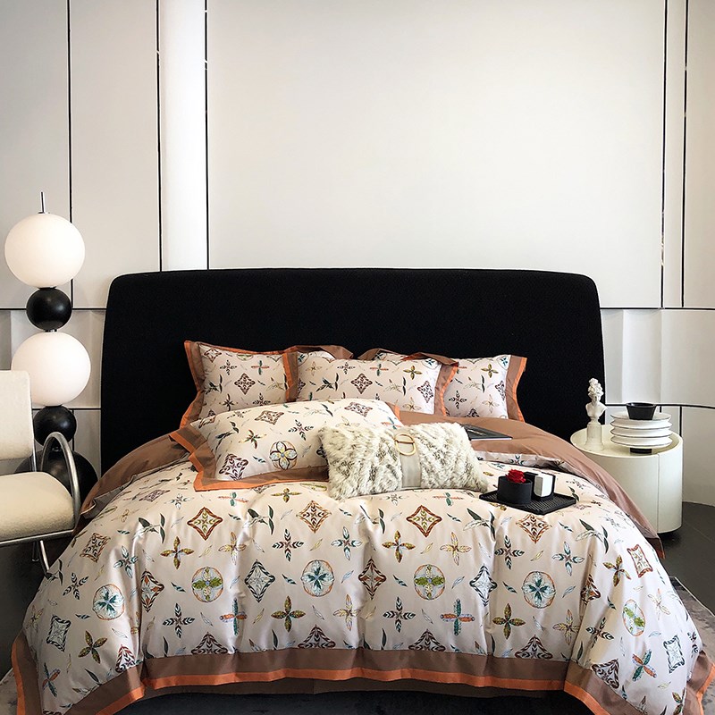 春夏新款100S全棉数码印花w拼角四件套加厚床单款被套床上用品套