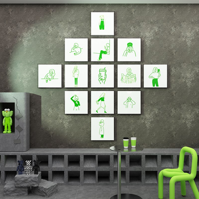 网红奶茶打卡拍照区背景布置咖啡店铺装饰用品墙面摆件创意贴纸画