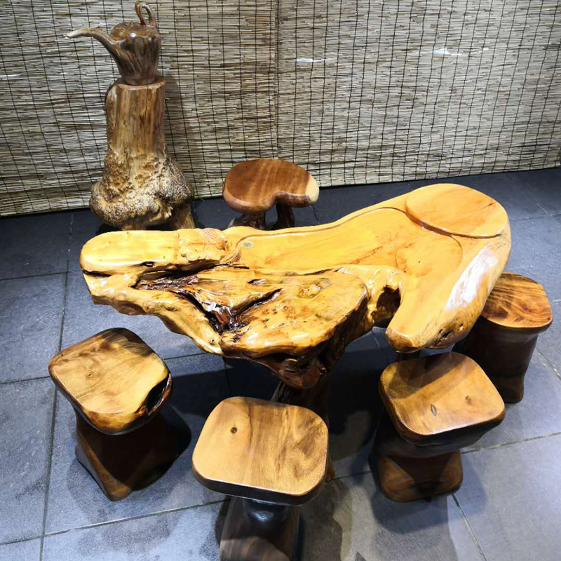 根雕茶几阳台泡茶桌客厅实木桌雕刻休闲小型茶台杉木原木茶艺桌