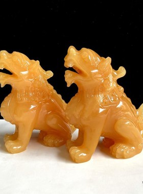 天然玉石貔貅招财摆件黄玉望天吼一对镇宅客厅店铺开业乔迁装饰品