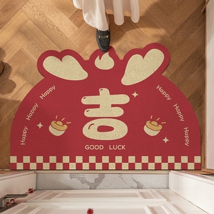 入户门地垫2024新款 红色丝圈防滑龙年进门脚垫家用可裁剪门口地毯