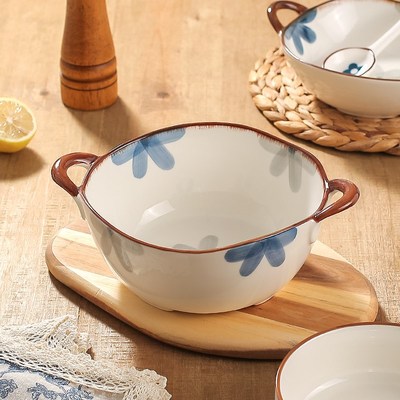 川岛屋日式双耳汤碗家用2024新款陶瓷汤盆高级感泡面碗大号面条碗