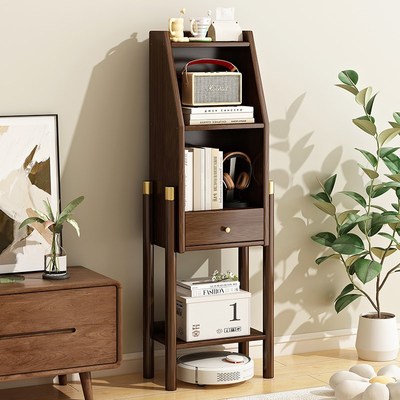 实木书柜家用落地式多层储物小书架客厅靠墙电视边柜简易矮柜窄柜