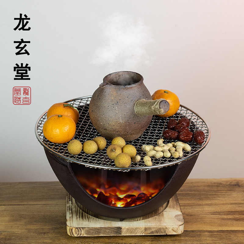 围炉煮茶云南罐罐茶火塘烤茶壶粗陶烤茶罐炭火炉煮茶壶侧把土陶壶