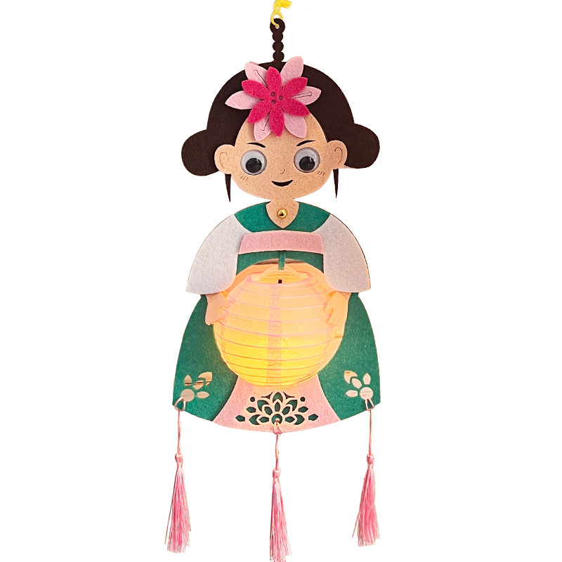 2022新款中秋儿童手提卡通发光纸灯笼挂饰diy手工制作兔子小花灯