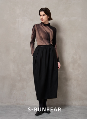 SR时润贝而精纺羊毛松紧腰花苞半身裙女