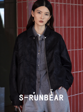 S-RUN时润贝而环保皮革短款外套上衣黑色