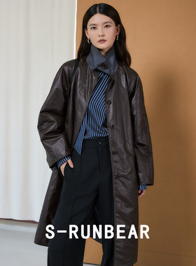 S-RUN时润贝而风衣外套中长款复古油蜡风涂层工艺轻薄