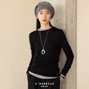 SR时润贝而 匹马棉面膜T恤圆领叠穿长袖打底衫