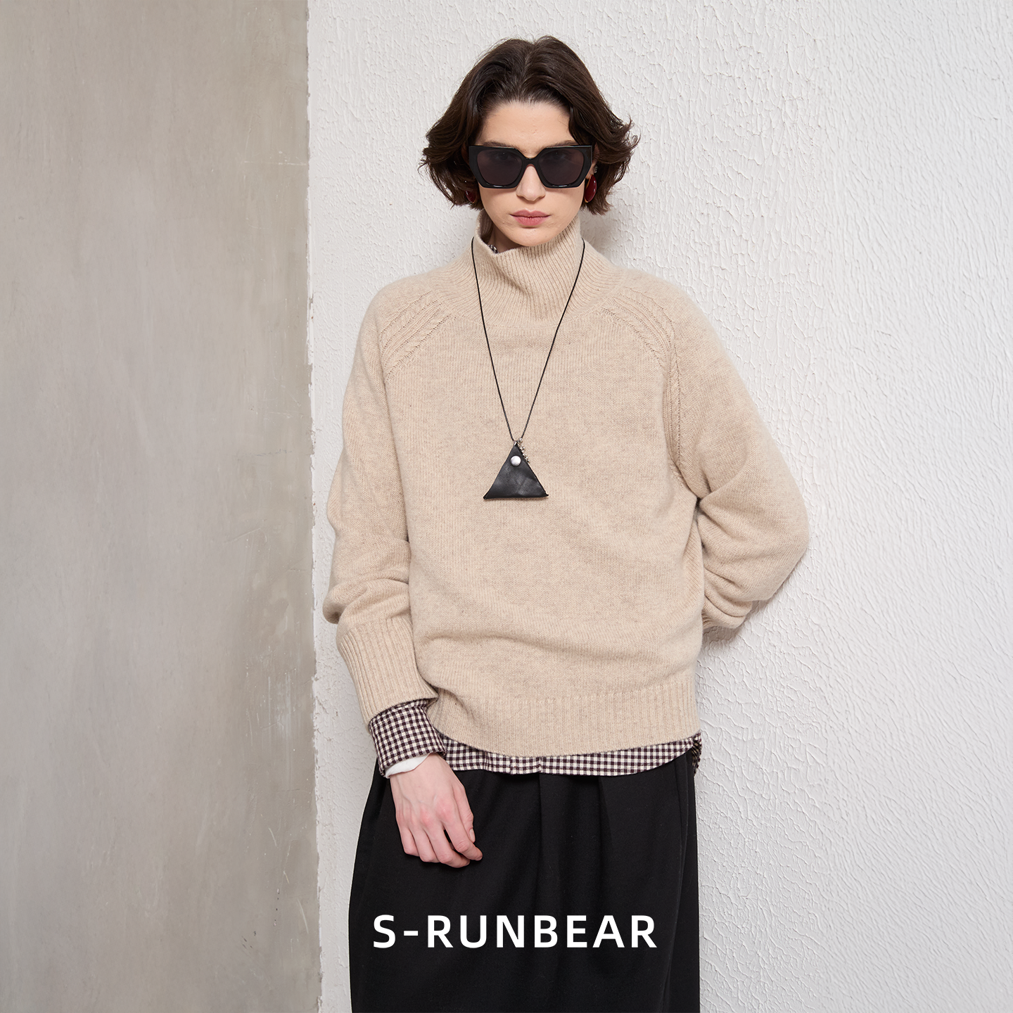 SR时润贝而100美丽诺羊毛高领毛衣宽松直身慵懒风毛针织衫