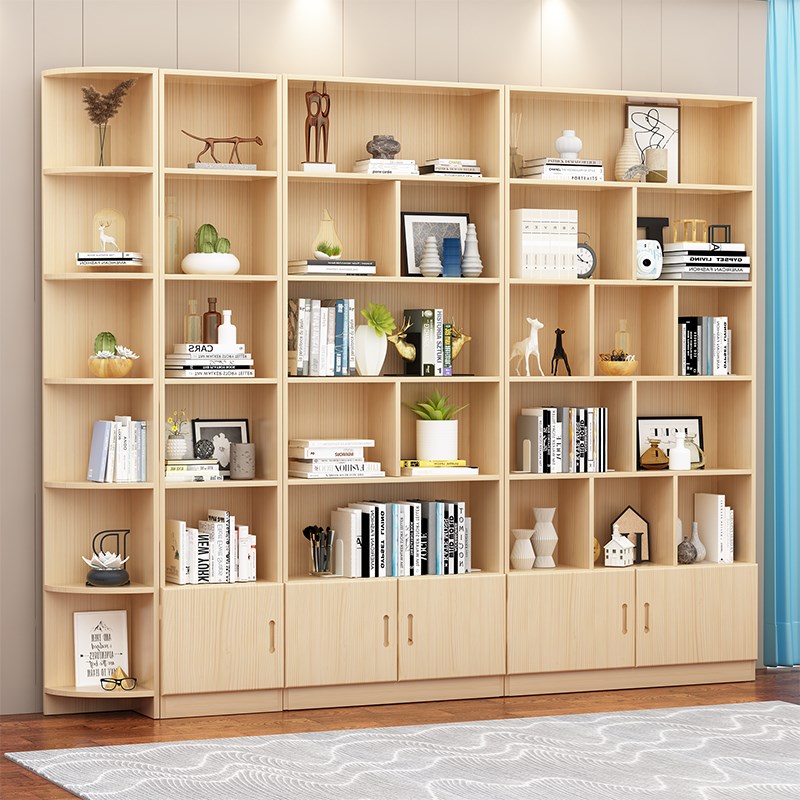 实木书架书柜带门自由组合现代书橱置物架客O厅落地松木格子储物
