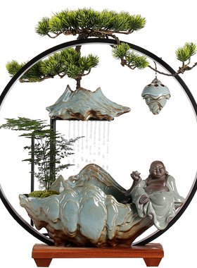 招财流水摆件创意家居玄关v客厅桌面办公室循环水喷泉开业乔迁礼