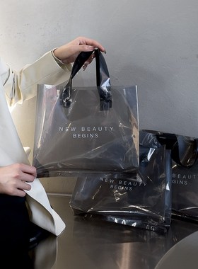 黑色透明塑料包装购物袋礼品袋定制手提袋印logoT服装店袋子装衣