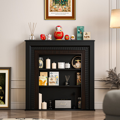 实木美式法式北欧黑色复古壁炉装饰柜置物架中古边柜客厅玄关柜子