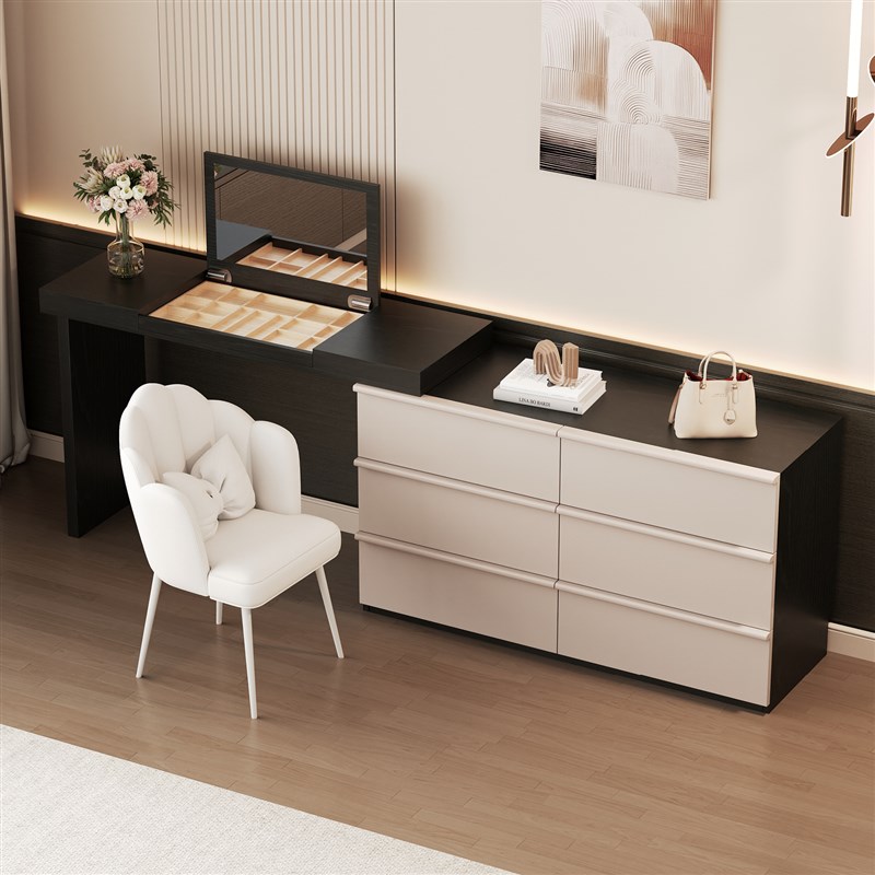 翻盖镜实木梳妆台斗柜一体现代卧室简约2025新款化妆桌一体化妆镜