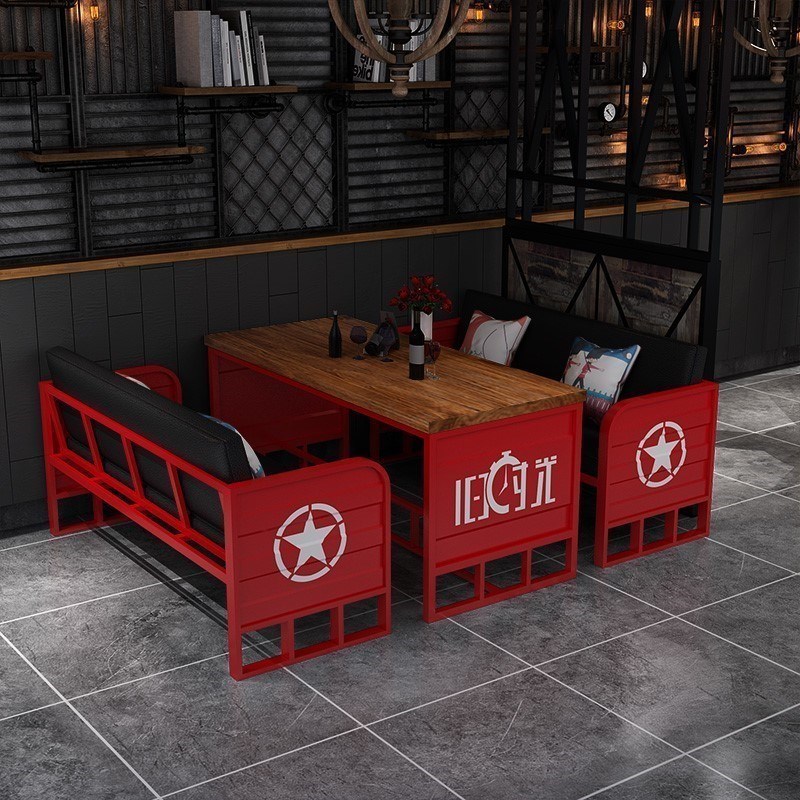 复古酒吧卡座沙发工业风铁艺餐厅吧奶茶店烧烤店桌椅餐桌