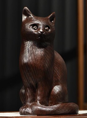 木雕小猫咪实木头雕刻动物家居客厅桌面办公司装饰女生小礼品