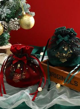 Christmas Velvet Bag - Ping An Guo Drawstring Handheld Pouch