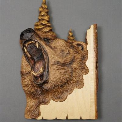 Animal Carving Handcraft独立站狼头木制平面动物雕刻艺术品