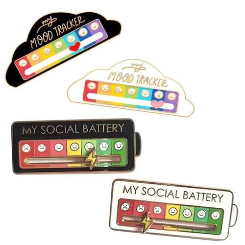 Funny Social Mood Brooch Pin for 7Days创意电池能量指示器胸针