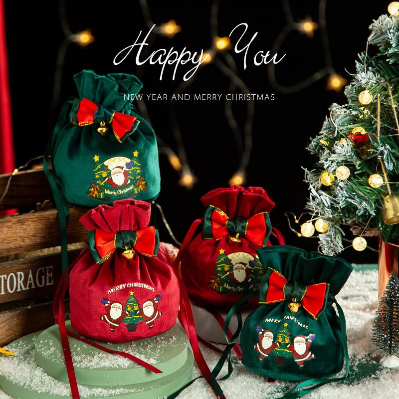 New Christmas Apple Bag - Velvet Drawstring Bulk Ping An Guo
