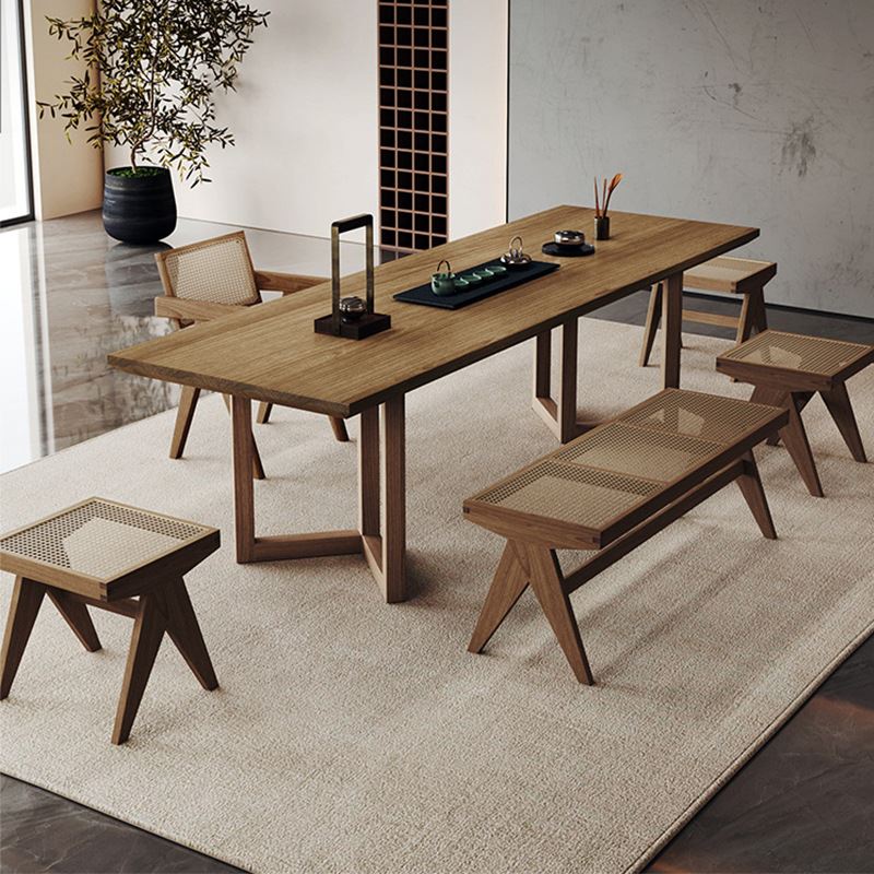 侘寂风茶桌椅组合简n约家用实木泡茶桌功I夫茶台办公室原木大板桌