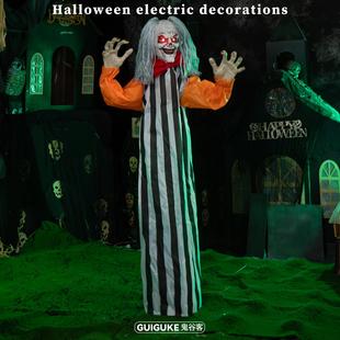万圣节新款电动感应发光声挥手小丑吊鬼屋密室恐怖氛围装饰挂件