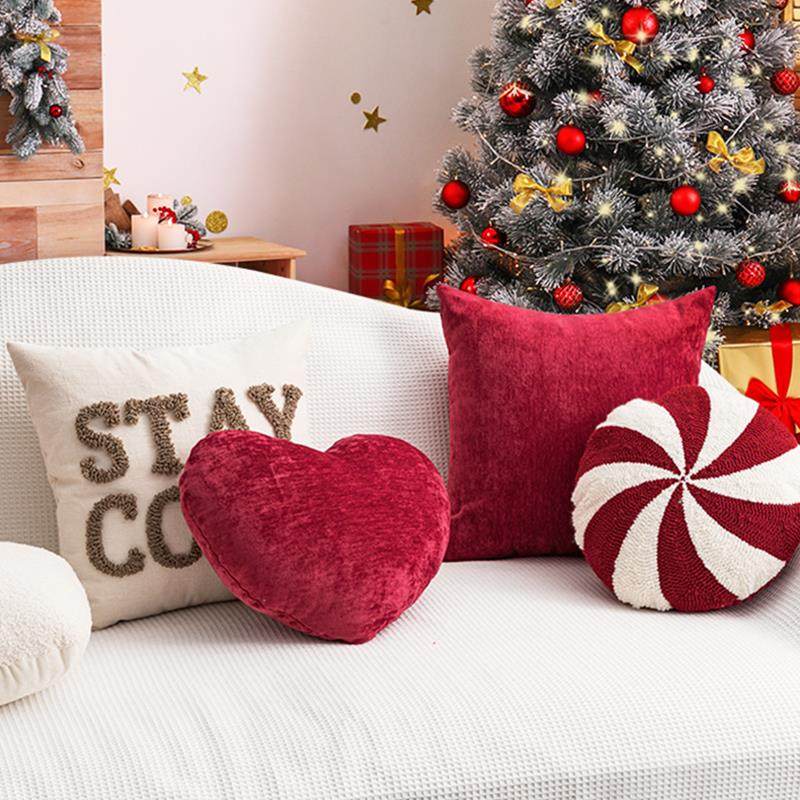 圣诞节抱枕卧室床上用节日装饰靠枕靠垫客厅沙发红色抱枕套不含芯