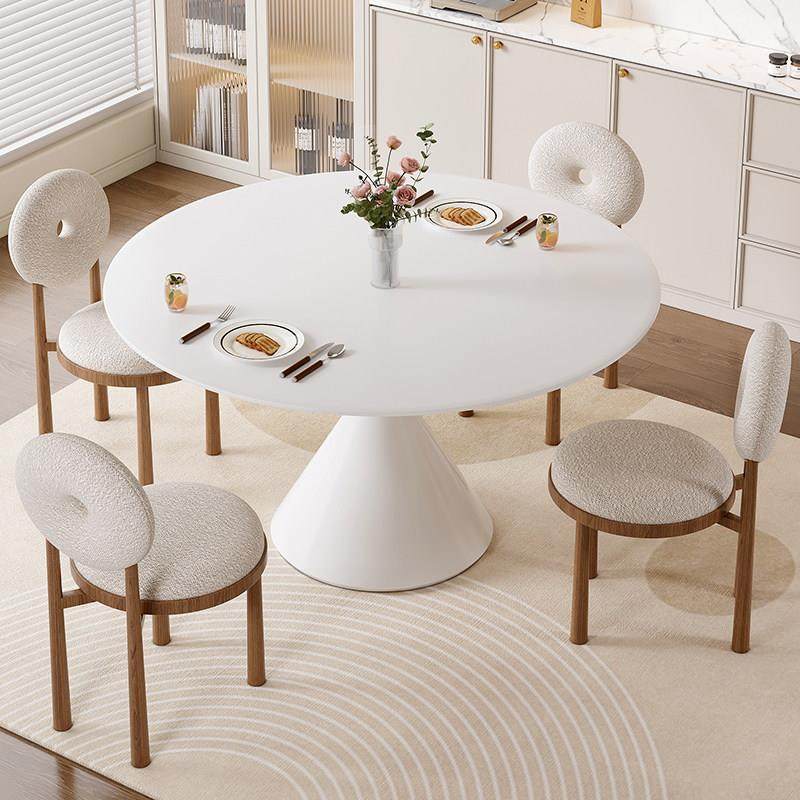 纯白哑光岩板圆形餐桌椅组合小户型家用现代纯黑简约饭桌子奶油风,住宅家具,岩板餐桌,淘宝优惠券,粉丝福利购,淘宝优惠卷