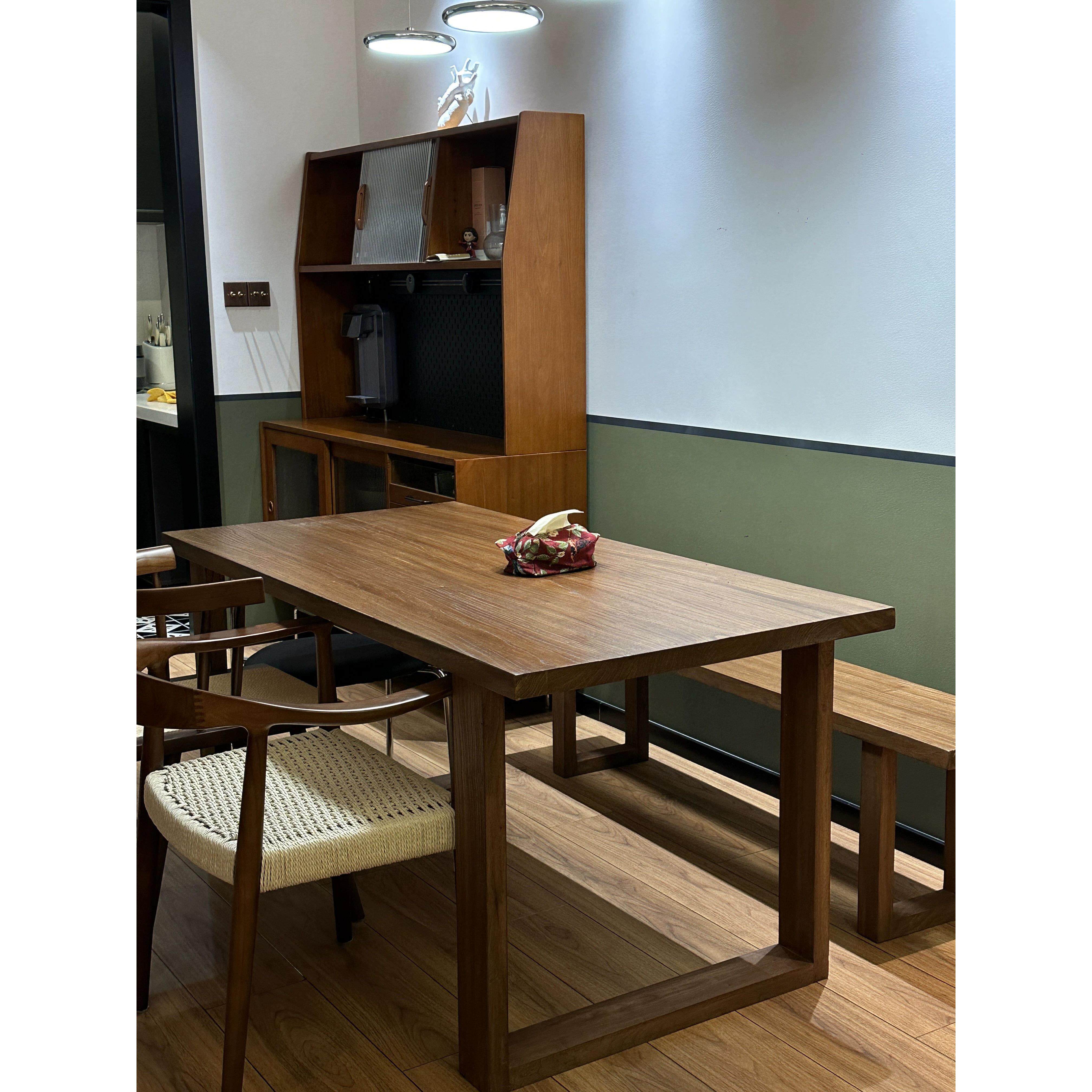 2024网红款全实木餐桌老榆木书桌简约现代办公桌阳台茶桌家俱定制