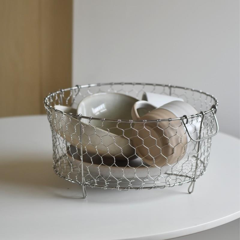 Hin新款手工制作304不锈钢厨房沥水篮碗碟收纳篮水果篮家用置物篮