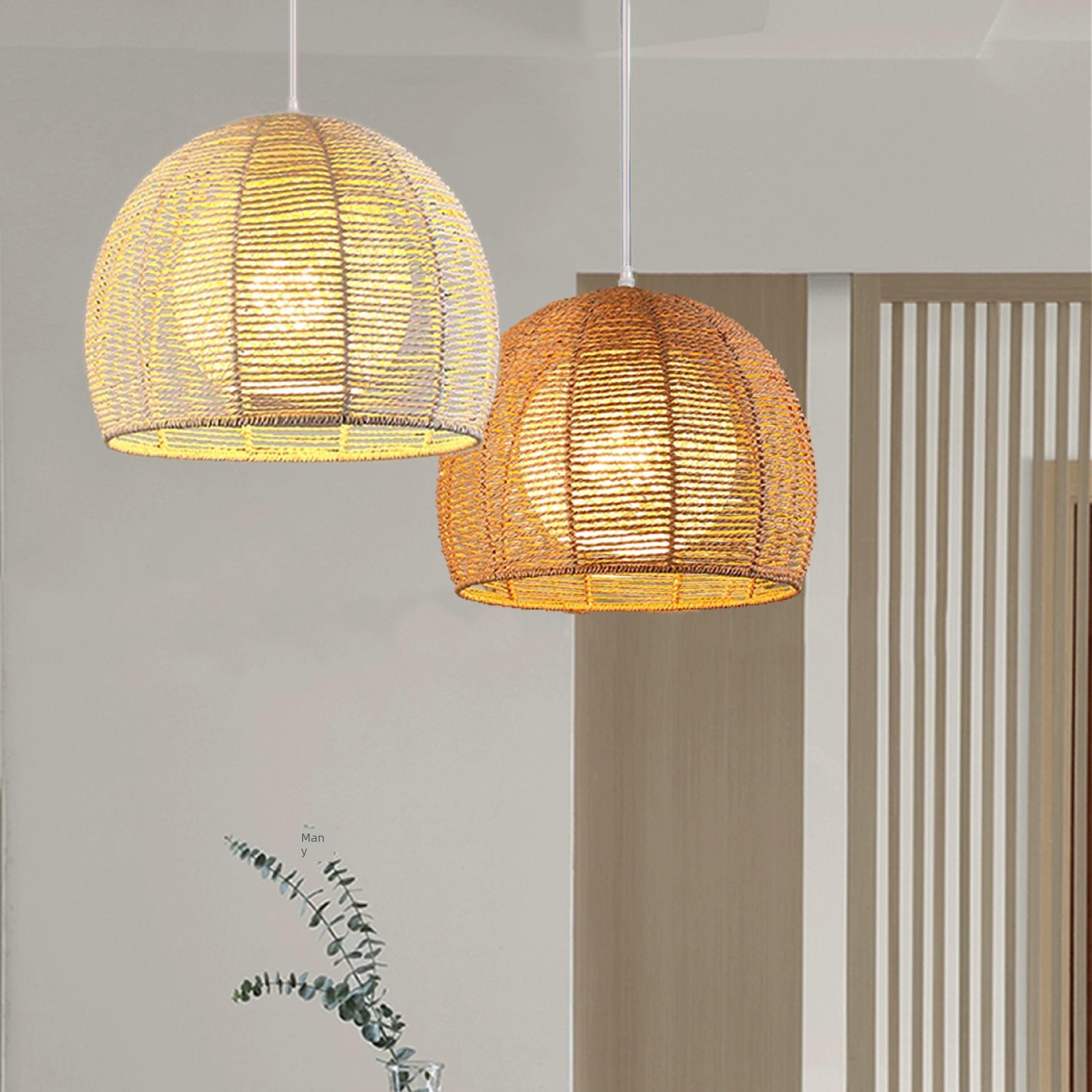 餐桌吊灯麻绳简约卧室客厅阳台餐厅日式单头灯实木卧室灯阳台灯