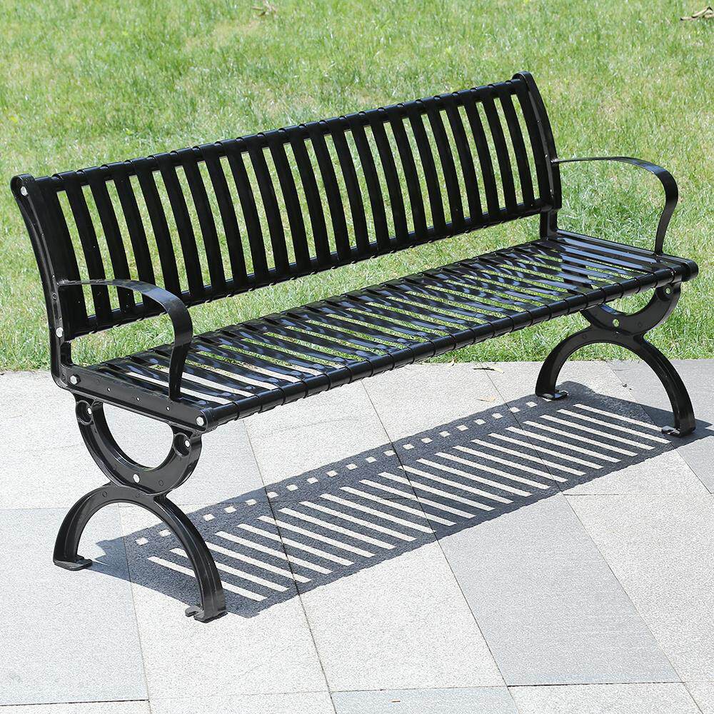 户外长椅铁艺靠背铸铁脚黑色休闲庭院公园椅室外长凳广场学校座椅