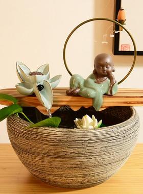 新中式客厅电视柜招财风水轮流水摆件鱼缸造景循环水景桌面小喷泉