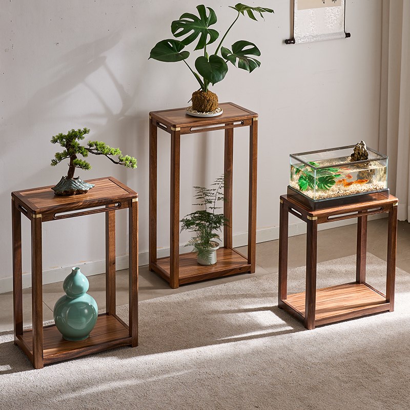 胡桃木沙发边几角几边柜小方桌子小茶几实木新中式花架鱼缸置物架