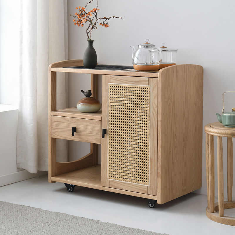 全实木茶水柜烧水壶一体侘寂风办公室移动边几家用餐边柜储物柜