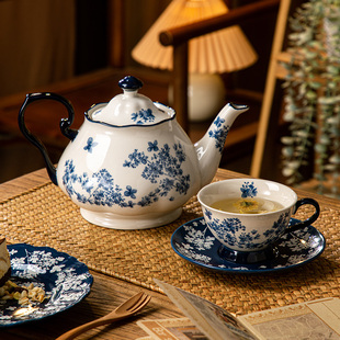 复古陶瓷花茶壶青花瓷泡茶壶泡茶家用功夫单壶冷水壶 迦蓝中式