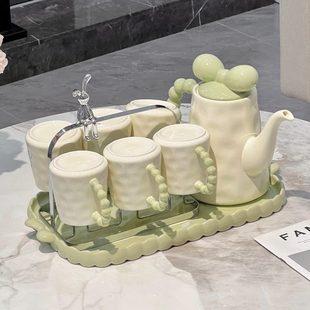 喝水杯高档送人乔迁陶瓷杯 茶具杯架风客厅茶几居奶油子新家用套装