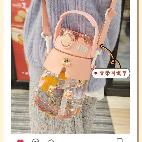 可爱便携大肚杯网红少女大容量带吸管双饮塑料水杯子学生儿童水壶,餐饮具,吸管杯,淘宝优惠券,粉丝福利购,淘宝优惠卷