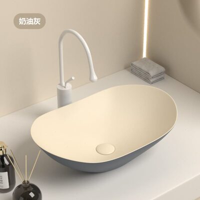 北欧轻奢奶油台上盆水陶瓷椭家用阳台面圆形洗脸盘洗漱洗手风简约