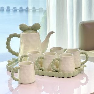 奶油风冷水壶 客厅茶几高档陶瓷杯架茶具喝水杯子家用待客水具套装