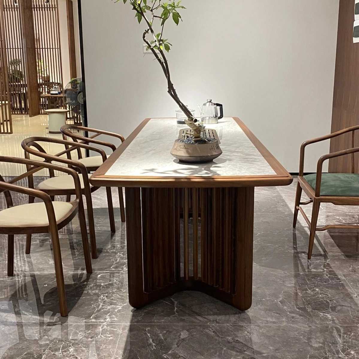 实木茶桌椅组合新中式禅意岩板茶台茶几茶道家用客厅办公室泡茶桌