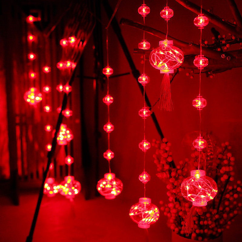 春节布置大红灯笼窗帘灯新年装饰串灯闪灯带插头带灯宫灯复古宫廷